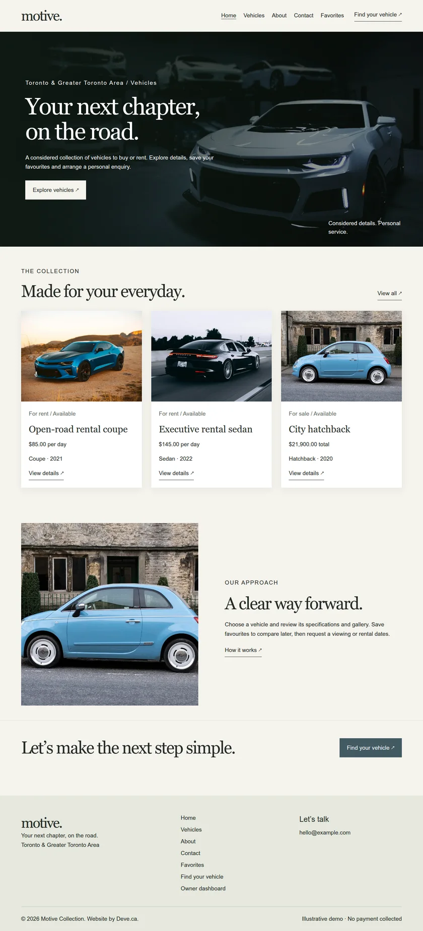 Cars & vehicle rental homepage preview