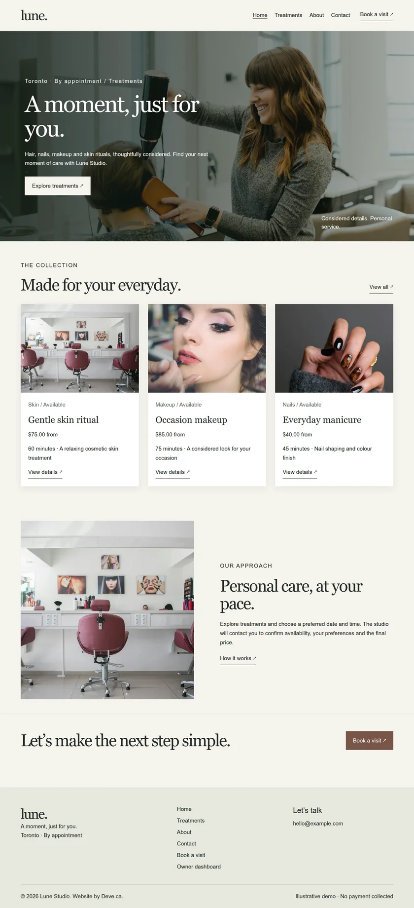 Salon & beauty homepage preview
